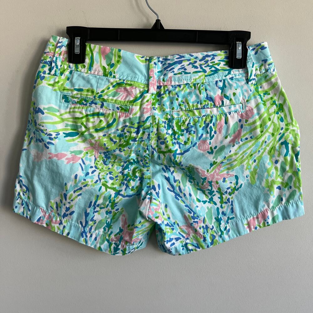 Lilly Pulitzer Callahan Shorts Blue Heaven Cotton Chino Ocean Seashell Size 0 - Picture 2 of 5